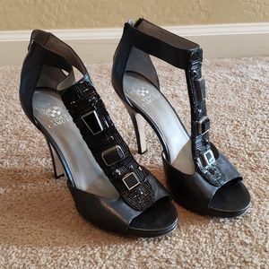 Black embellished strappy heels
